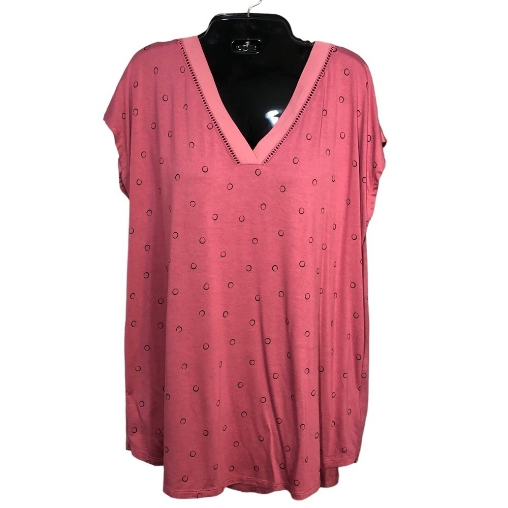 Dusty Rose Sleeveless Polka Dot / Circle Design V Neck Chiffon Blouse​​​​